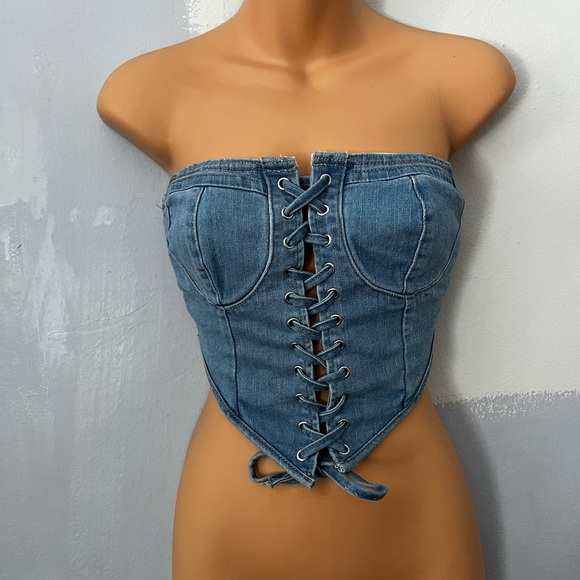SHEIN Tops - Denim Lace-Up Corset Top
